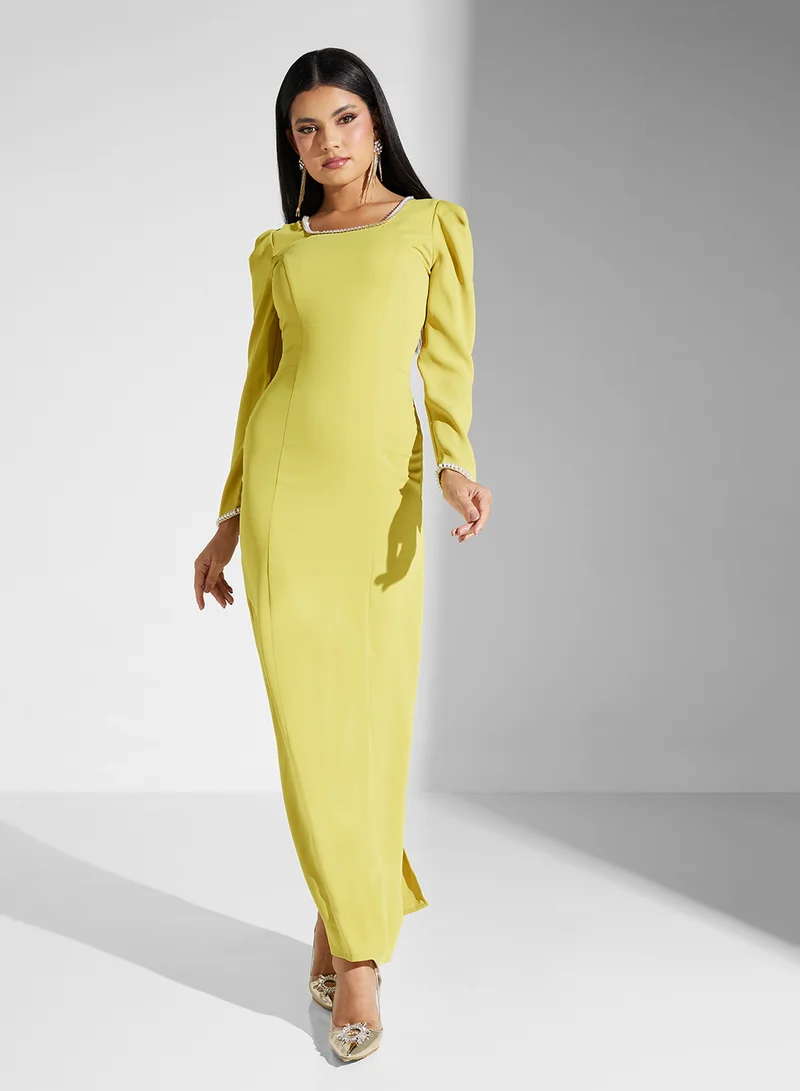 Akadia Fashion square neck pearl details dress