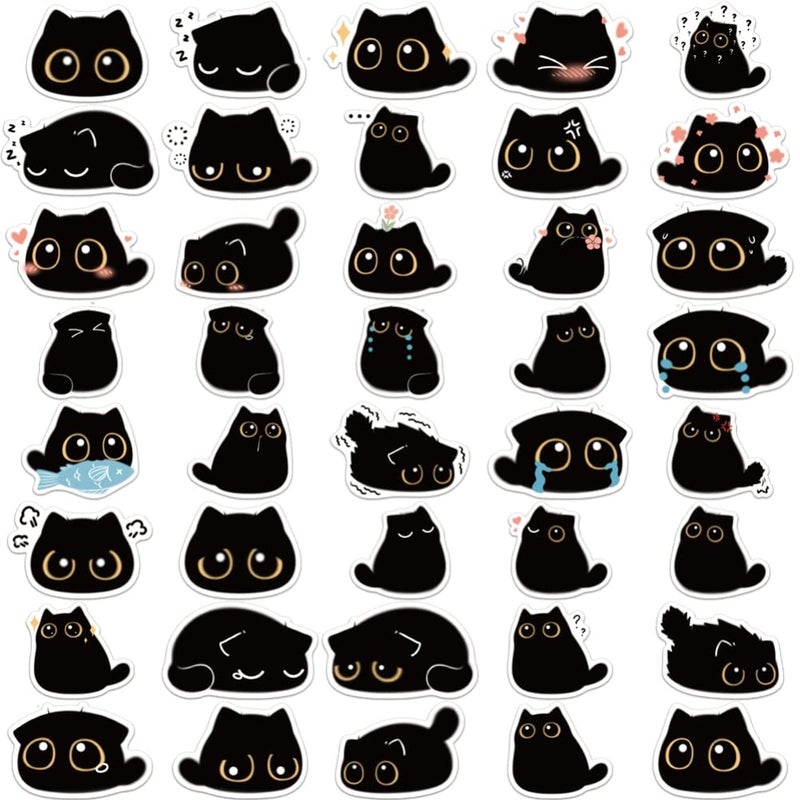 Aowplc 40 PCS Cute Black Cat Stickers, Waterproof Vinyl Decals for Water Bottle, Laptop, Scrapbook & More - Image 2