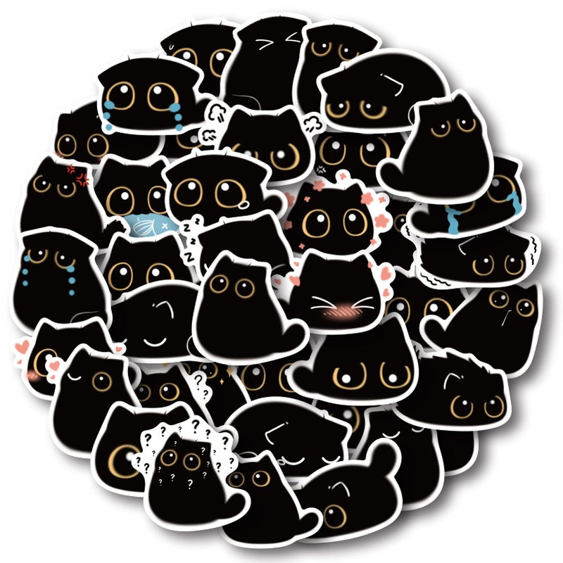 Aowplc 40 PCS Cute Black Cat Stickers, Waterproof Vinyl Decals for Water Bottle, Laptop, Scrapbook & More - Image 1