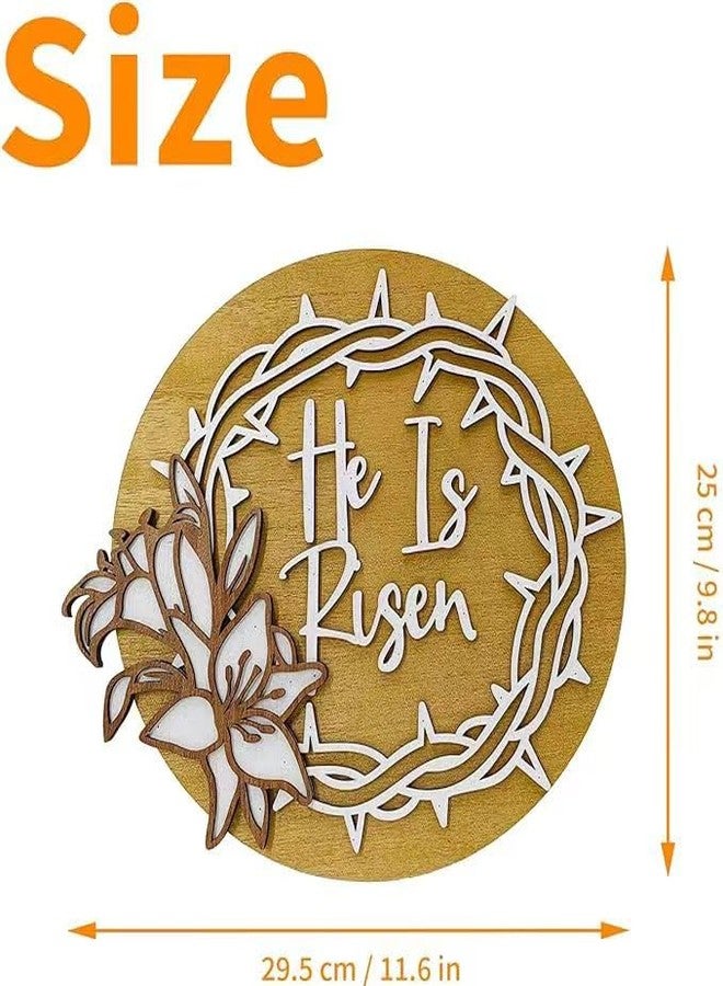 PAMBO He is Risen Easter Door Hanging Decorations, Easter Door Hanging Sign for Home Front Porch 12x12inch - Image 3