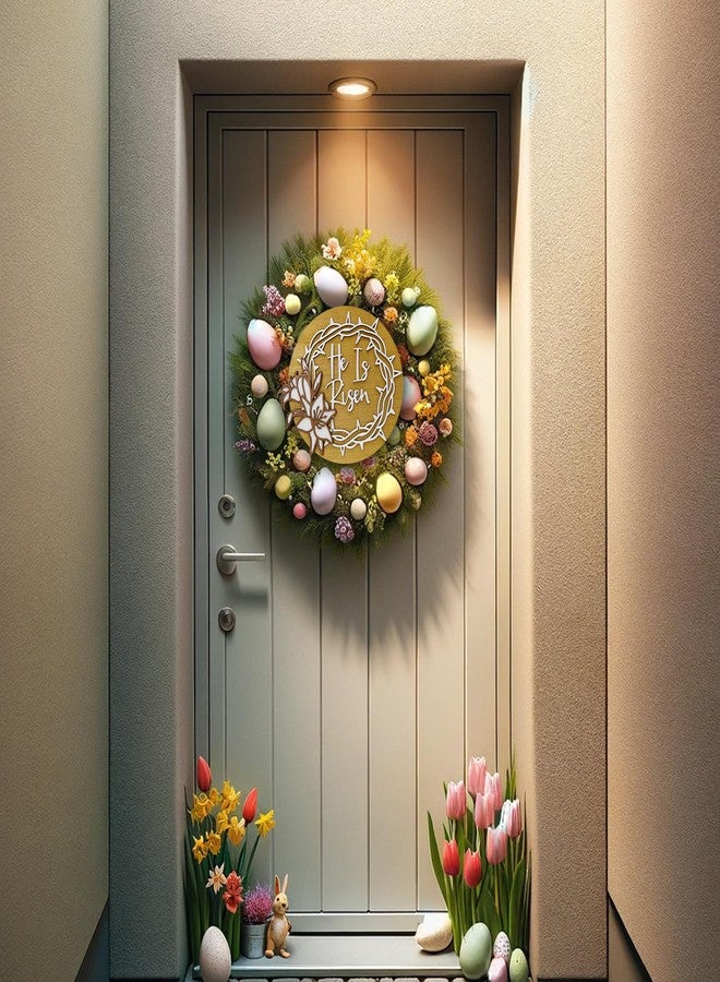 PAMBO He is Risen Easter Door Hanging Decorations, Easter Door Hanging Sign for Home Front Porch 12x12inch - Image 4