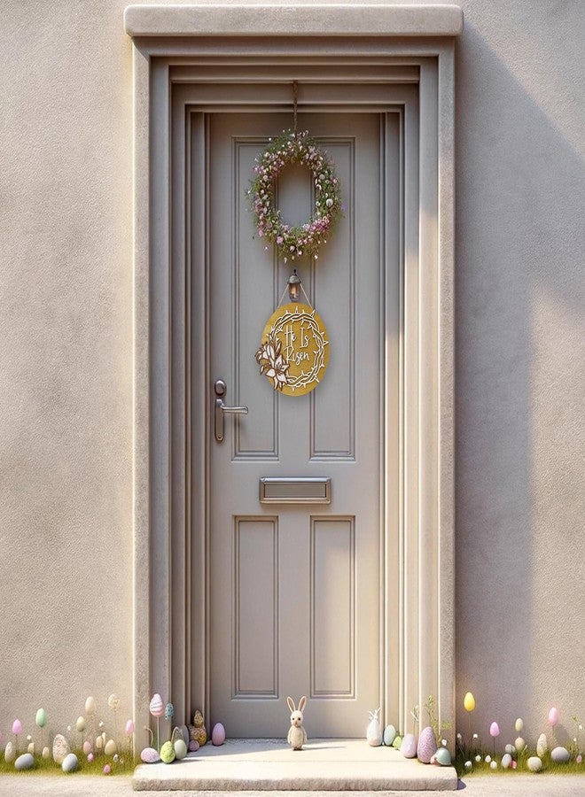 PAMBO He is Risen Easter Door Hanging Decorations, Easter Door Hanging Sign for Home Front Porch 12x12inch - Image 5