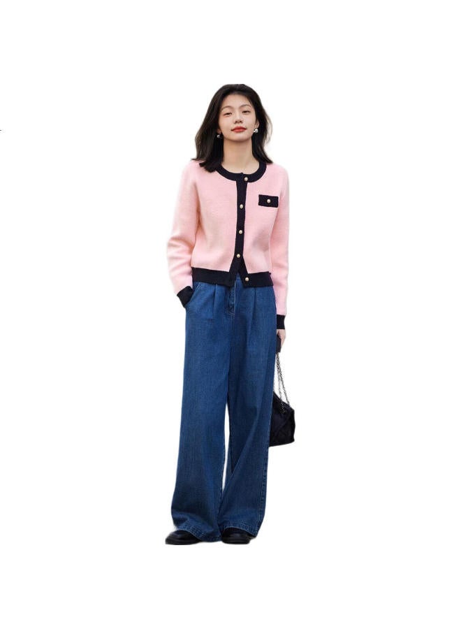 dme (Qianjin Madeleine) Spring And Autumn French Style Chanel Inspired Color Block Round Neck Knit Cardigan For Women - Image 2