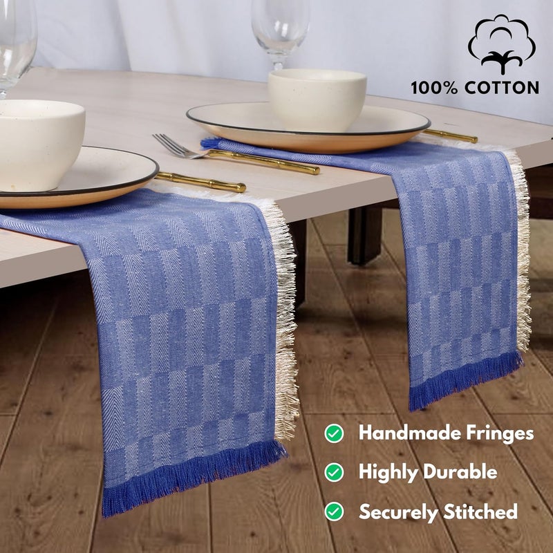 Native Fab Herringbone Cloth Napkins 16x16 inches 100 Cotton Dinner Napkins with Fringes Set of 12 Decorative Frayed Edges Washable Table Linen Napkins Soft Breathable Absorbent Ink Blue - Image 2