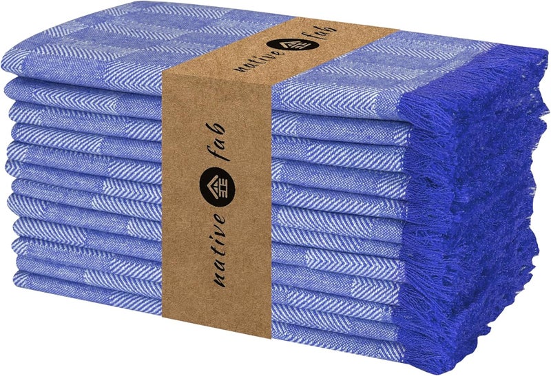 Native Fab Herringbone Cloth Napkins 16x16 inches 100 Cotton Dinner Napkins with Fringes Set of 12 Decorative Frayed Edges Washable Table Linen Napkins Soft Breathable Absorbent Ink Blue - Image 3