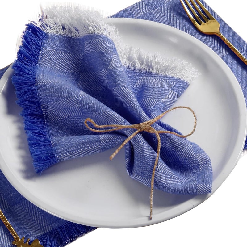 Native Fab Herringbone Cloth Napkins 16x16 inches 100 Cotton Dinner Napkins with Fringes Set of 12 Decorative Frayed Edges Washable Table Linen Napkins Soft Breathable Absorbent Ink Blue - Image 1