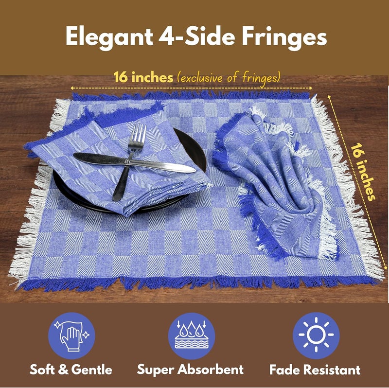 Native Fab Herringbone Cloth Napkins 16x16 inches 100 Cotton Dinner Napkins with Fringes Set of 12 Decorative Frayed Edges Washable Table Linen Napkins Soft Breathable Absorbent Ink Blue - Image 5