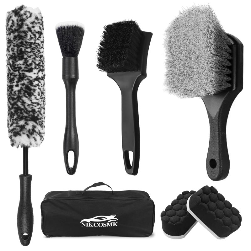 NIKCOSMK 7Pcs Car Wheel Brush kit, Tire Brush, Wheel Cleaner Brush, Soft-bristled Rim Cleaner Brush, Tire Shine Applicator Pad, Car Detailing Brushes, Wheel Brushes for Cleaning Wheels,Tires - Image 1