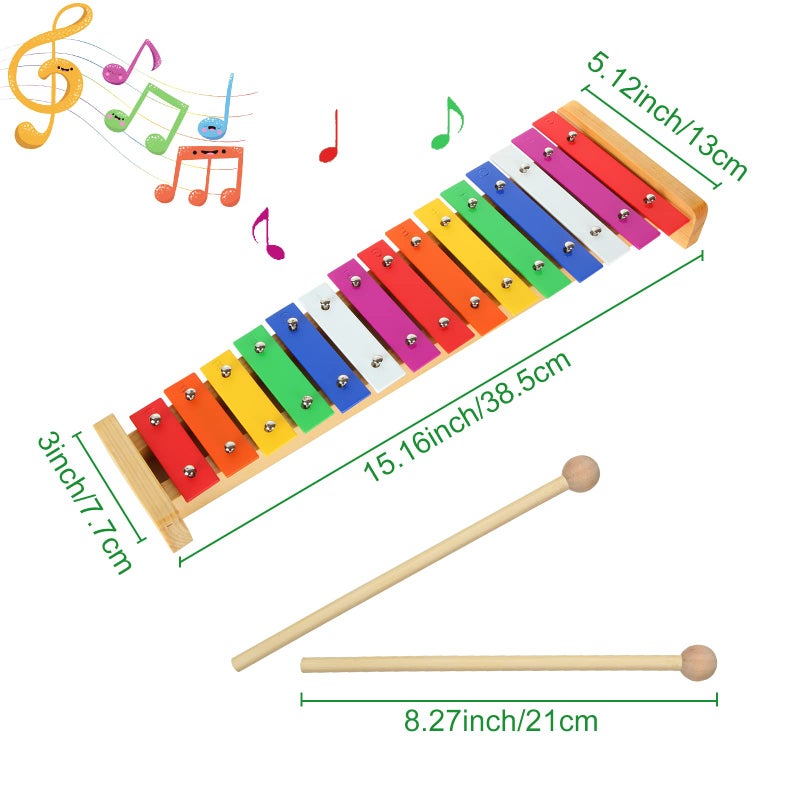 CertBuy 15 Tone Xylophone Glockenspiel Colorful Wooden Xylophone with 2 Mallets, Music Instrument for Beginner - Image 2