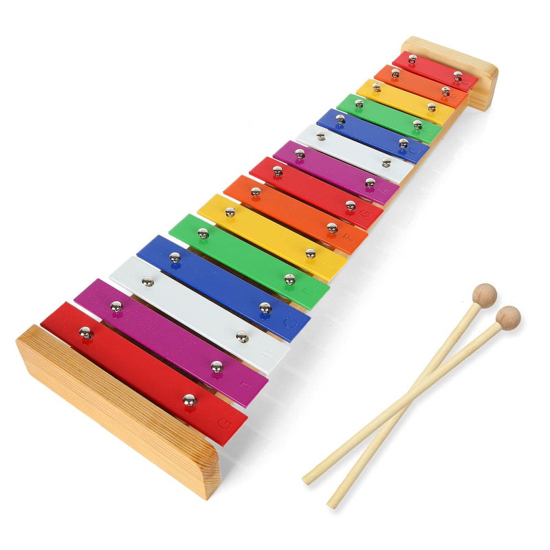 CertBuy 15 Tone Xylophone Glockenspiel Colorful Wooden Xylophone with 2 Mallets, Music Instrument for Beginner - Image 1