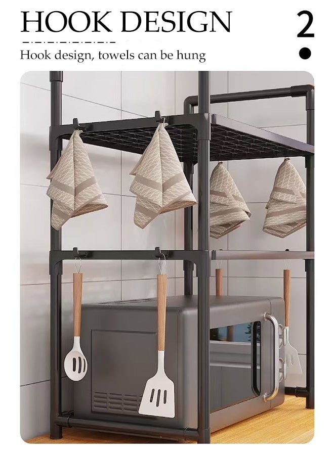 DUNISO 3-Tier Kitchen Storage Rack with Side Hooks , Multifunctional Microwave oven rack,Countertop Rack Organizer with Non-Slip Feet, for Spices, Pots and Pans(White) - Image 5