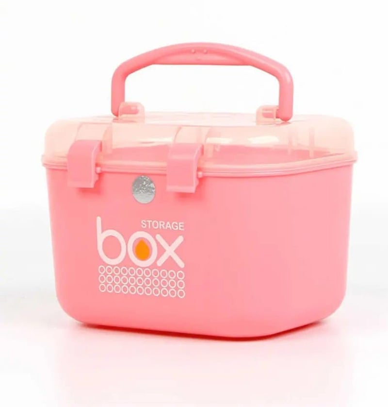 HOMAVA Multipurpose Rectangular Storage Box with Layers, Medicine Pill Organizer First Aid Kit |19.5 x 11 x 11.5 Cm | Pink | Plastic - Image 1