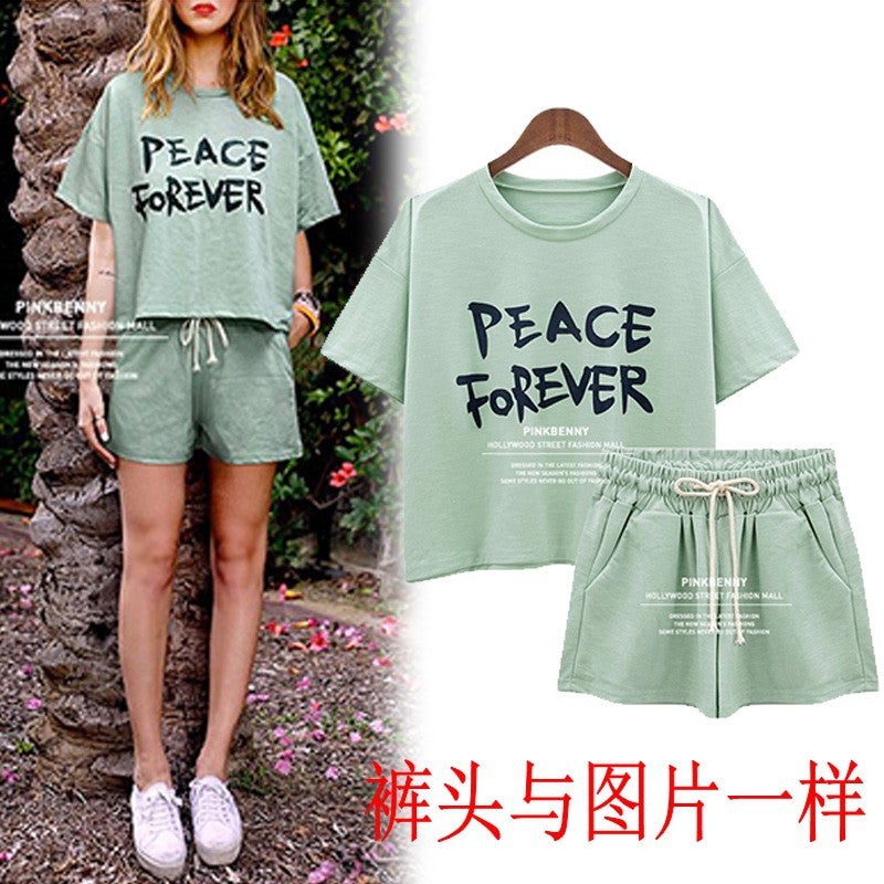 New Korean version of loose T-shirt large size women's letters short sleeve T-shirt shorts sports suit casual summer a generation of hair - Image 5