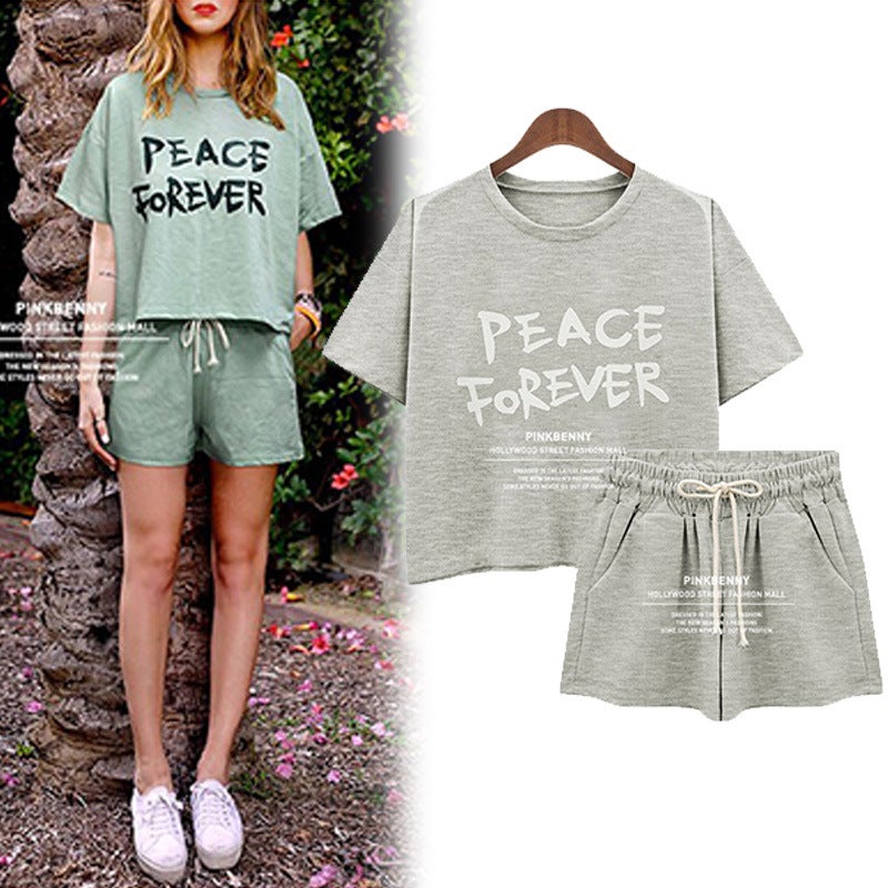 New Korean version of loose T-shirt large size women's letters short sleeve T-shirt shorts sports suit casual summer a generation of hair - Image 4