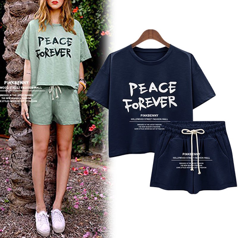 New Korean version of loose T-shirt large size women's letters short sleeve T-shirt shorts sports suit casual summer a generation of hair - Image 2