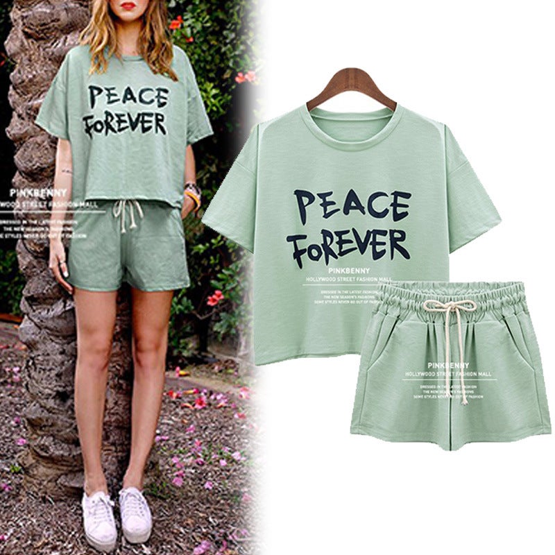 New Korean version of loose T-shirt large size women's letters short sleeve T-shirt shorts sports suit casual summer a generation of hair - Image 3