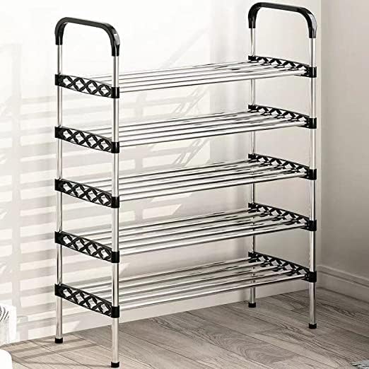 MAMMOTH Stainless Steel Shoe RackShoe Stand MultiPurpose Shoe Rack 5 Tier Folding Foot Wear Storage Living Room Furniture Shoe Rack Space Saving Entryway Cabinet - Image 1