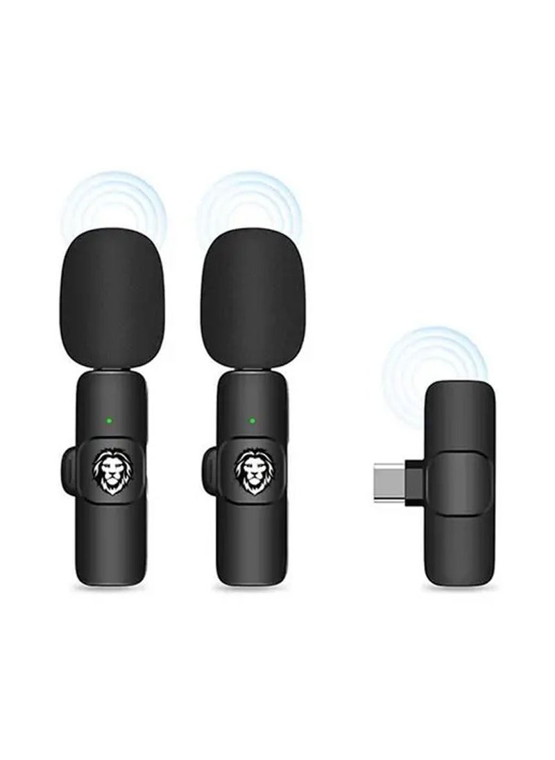 GREEN LION - 3 In 1 Wireless Microphone / 60mAh Battery Capacity / USB-A / Type-C / Lightning Plugs / 20m Accessible Reception / -42DB Sensitivity / Highly Sensitive / Digital Silicon Microphone / 64DBM Adaptive Noise Reduction / Clear Timbre / Plug & Play - Black - Image 1