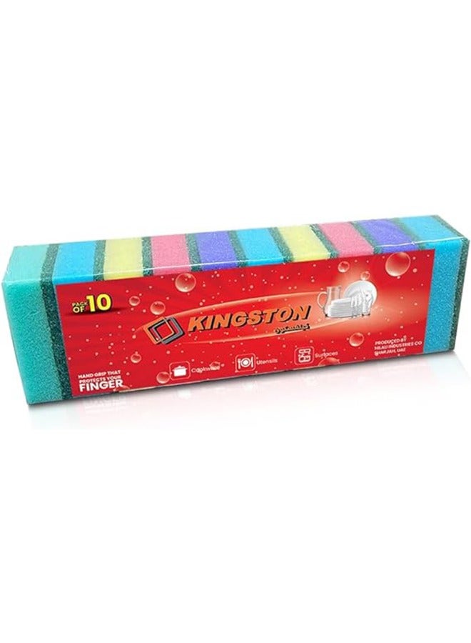 Kingston Multi Colour Cleaning Sponge with Scouring Pad Value Pack 10 Pcs, Eco-Friendly, Comfortable Grip. - Image 1