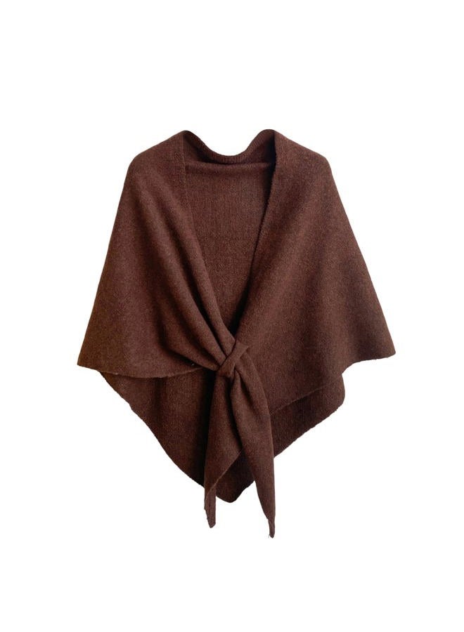 XRTBMN Pashmina Shawl Wraps for Women Knitted Shawls Scarf Solid Color Lightweight Poncho Wrap Tops Fall Winter Clothing (Brown, One Size) - Image 1