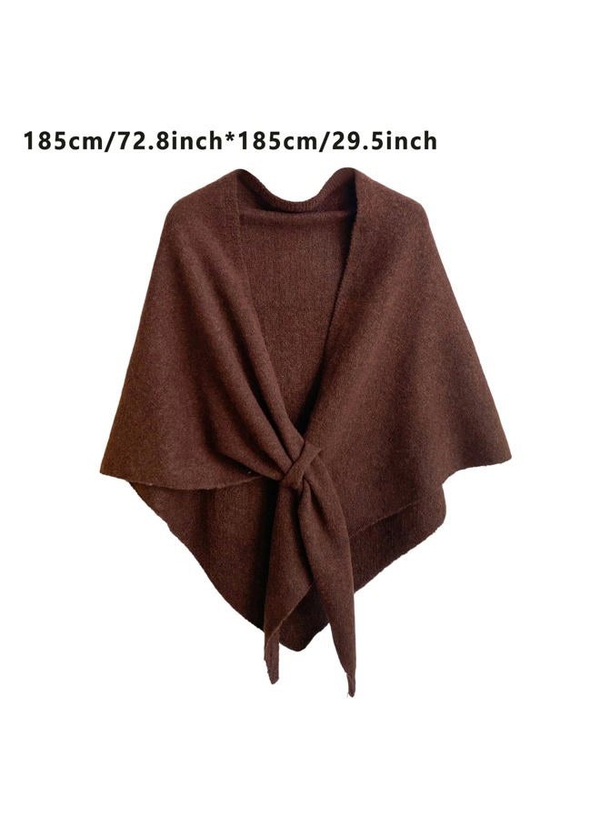 XRTBMN Pashmina Shawl Wraps for Women Knitted Shawls Scarf Solid Color Lightweight Poncho Wrap Tops Fall Winter Clothing (Brown, One Size) - Image 3