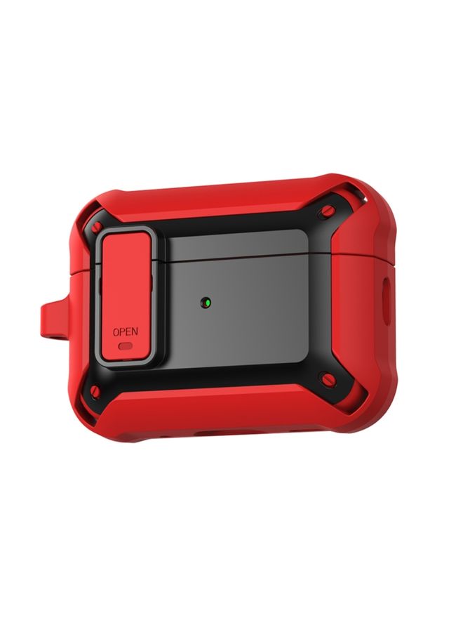 راكسوم غطاء حماية لسماعات AirPods Pro 2 Bumblebee اللاسلكية من السيليكون مع مفتاح وفتحة حبل قصير أحمر وأسود