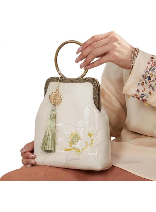 Pmsix Mother'S Day Gift For Mom Or Wife, Practical Chinese-Style Brand Handbag For Women, Embroidered Tote Bag With Round Handle, Qipao And Hanfu Style - Image 2