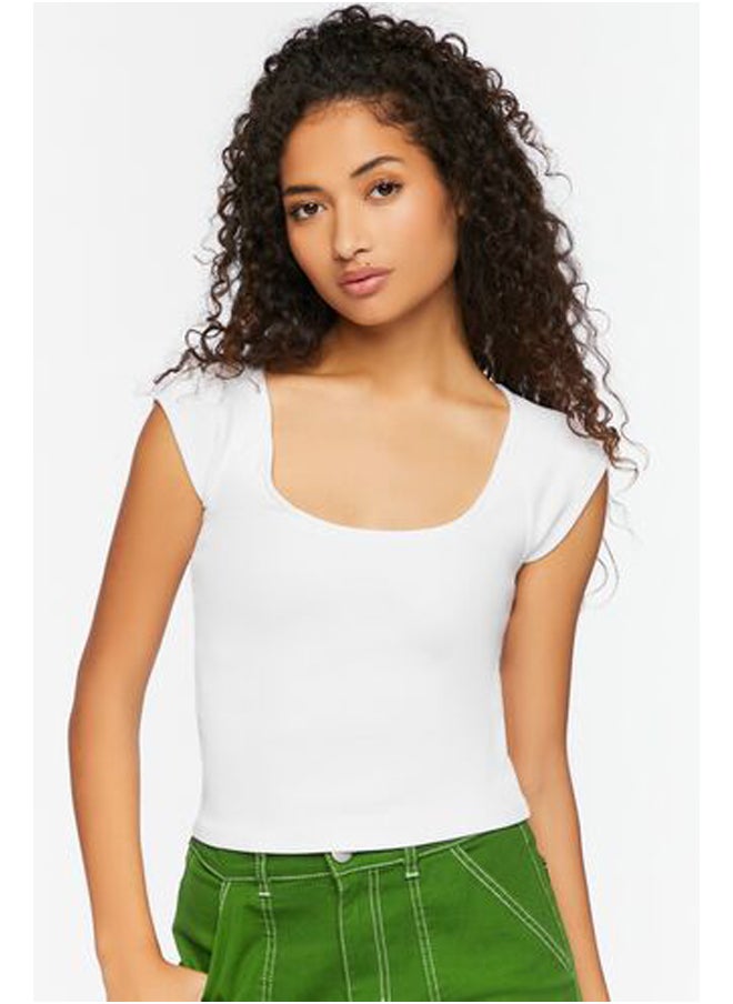 FOREVER 21 - Ribbed Cap Sleeve Crop Top - Image 1