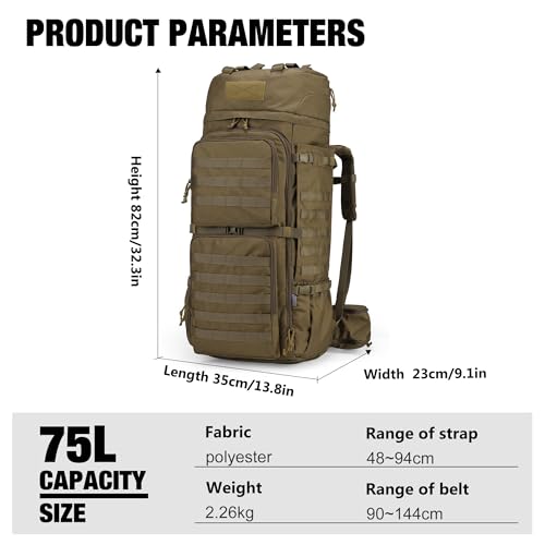 Mardingtop 75L Molle Hiking Internal Frame Backpacks with Rain Cover for Camping,Backpacking,Travelling(Khaki) - Image 2