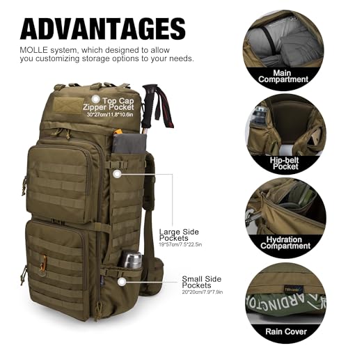 Mardingtop 75L Molle Hiking Internal Frame Backpacks with Rain Cover for Camping,Backpacking,Travelling(Khaki) - Image 3