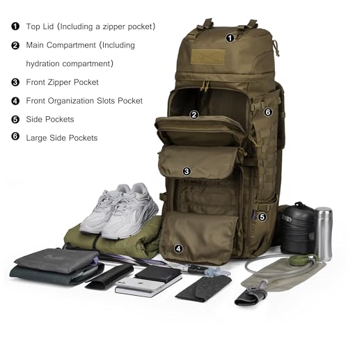 Mardingtop 75L Molle Hiking Internal Frame Backpacks with Rain Cover for Camping,Backpacking,Travelling(Khaki) - Image 5