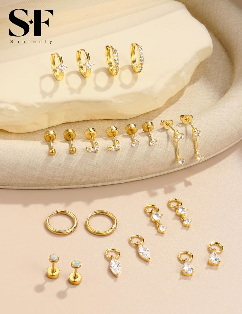Sanfenly Small Stud Hoop Earrings Set for Women Hypoallergenic Gold Plated Huggie Hoops Earing Stacks Cartilage Helix Jewelry for Sensitive Ears Dainty Lightweight Earrings Gifts White CZ - Image 4