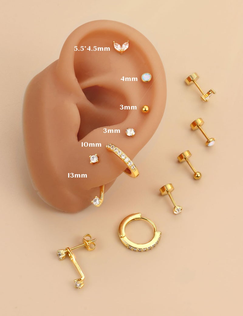 Sanfenly Small Stud Hoop Earrings Set for Women Hypoallergenic Gold Plated Huggie Hoops Earing Stacks Cartilage Helix Jewelry for Sensitive Ears Dainty Lightweight Earrings Gifts White CZ - Image 2