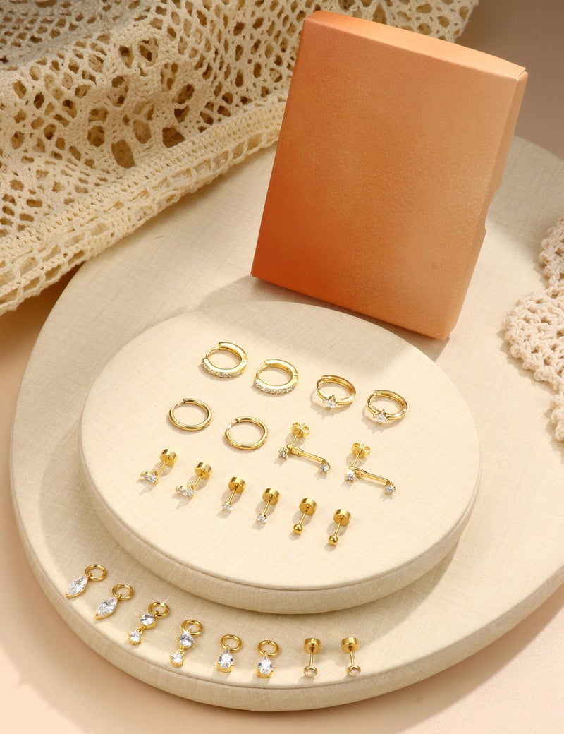 Sanfenly Small Stud Hoop Earrings Set for Women Hypoallergenic Gold Plated Huggie Hoops Earing Stacks Cartilage Helix Jewelry for Sensitive Ears Dainty Lightweight Earrings Gifts White CZ - Image 3