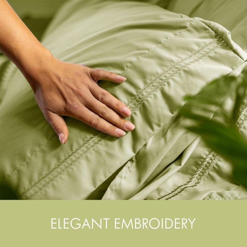 ClevaHome Queen Size Sheet Set - 6 Piece Soft Breathable Luxury Bed Sheet Set - Shrinkage & Fade Resistant Embroidered Bedding Sheet with Deep Pocket, 2 Extra Pillowcases (Queen, Leaf Green) - Image 3