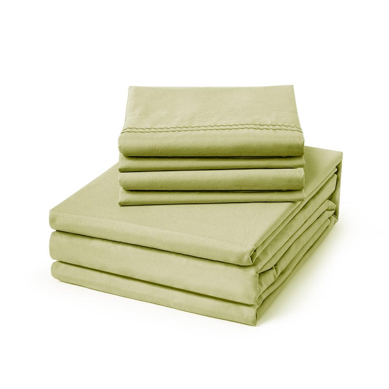 ClevaHome Queen Size Sheet Set - 6 Piece Soft Breathable Luxury Bed Sheet Set - Shrinkage & Fade Resistant Embroidered Bedding Sheet with Deep Pocket, 2 Extra Pillowcases (Queen, Leaf Green) - Image 1