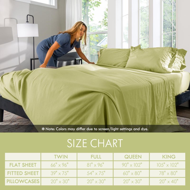 ClevaHome Queen Size Sheet Set - 6 Piece Soft Breathable Luxury Bed Sheet Set - Shrinkage & Fade Resistant Embroidered Bedding Sheet with Deep Pocket, 2 Extra Pillowcases (Queen, Leaf Green) - Image 5