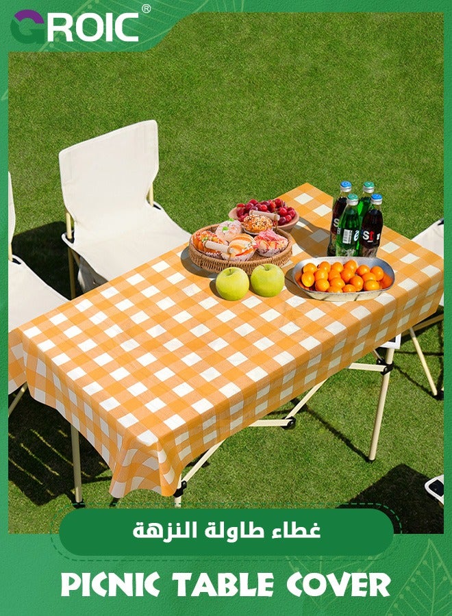 GROIC عبوتان من مفرش طاولة النزهة القابل للاستخدام مرة واحدة، مفرش طاولة منقوش باللونين البرتقالي والأبيض، مفرش طاولة للحفلات القابل للاستخدام مرة واحدة، أغطية طاولة النزهة مقاس 80*140 سم أغطية طاولة يمكن التخلص منها للتخييم والحفلات والنزهات - Image 2