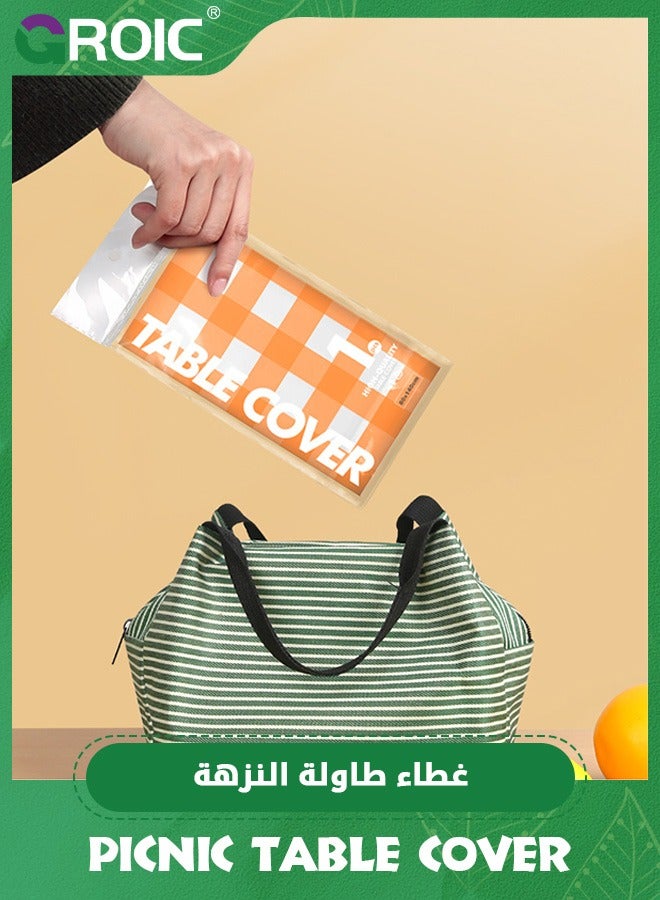 GROIC عبوتان من مفرش طاولة النزهة القابل للاستخدام مرة واحدة، مفرش طاولة منقوش باللونين البرتقالي والأبيض، مفرش طاولة للحفلات القابل للاستخدام مرة واحدة، أغطية طاولة النزهة مقاس 80*140 سم أغطية طاولة يمكن التخلص منها للتخييم والحفلات والنزهات - Image 5
