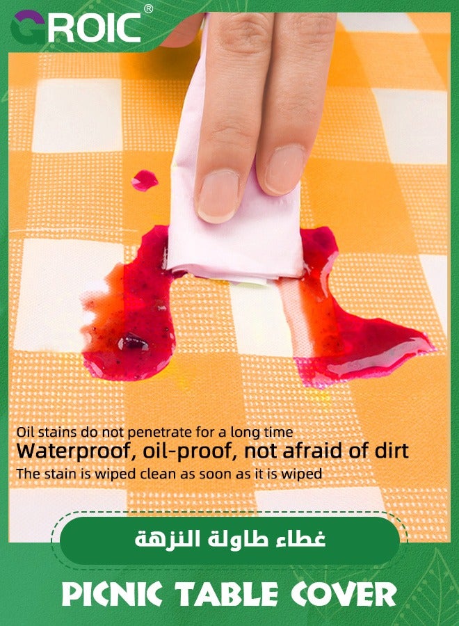GROIC عبوتان من مفرش طاولة النزهة القابل للاستخدام مرة واحدة، مفرش طاولة منقوش باللونين البرتقالي والأبيض، مفرش طاولة للحفلات القابل للاستخدام مرة واحدة، أغطية طاولة النزهة مقاس 80*140 سم أغطية طاولة يمكن التخلص منها للتخييم والحفلات والنزهات - Image 3