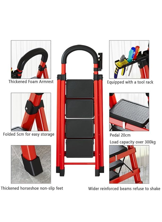 Arabest - Easy to use and Carry Telescopic Ladder Foldable Ladder Home Kitchen Closet Library Ladders, 4 Step Folding Lightweight Stepladder with Tool Shelf for Garage, Hot Tub & Indoor - Image 1