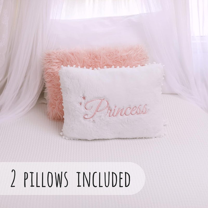 Perfectto Design مجموعة Perfectto من 2 وسائد زخرفية لغرفة الأطفال الصغار بيضاء رقيقة مزينة ووسادة وردية من الفرو الصناعي ناعمة ورقيقة لزينة غرفة نوم الأطفال - Image 3