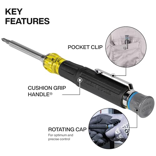 Klein Tools 32611P Mini Precision Screwdriver 13in1 Magnetic MultiBit Pocket Driver with Nut Drivers Phillips Slotted and Hex Tips - Image 3