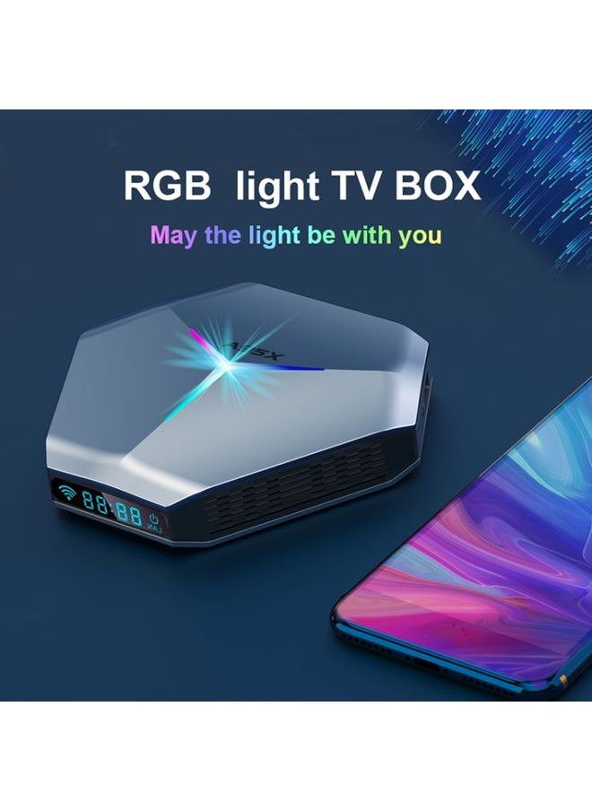 A95X F4 8K UHD Smart TV BOX Android 10.0 Media Player with Remote Control, Amlogic S905X4 Quad Core Cortex-A55 up to 2.0GHz, RAM: 2GB, ROM: 16GB, 2.4GHz/5GHz WiFi, Bluetooth, UK Plug((Metallic Blue))