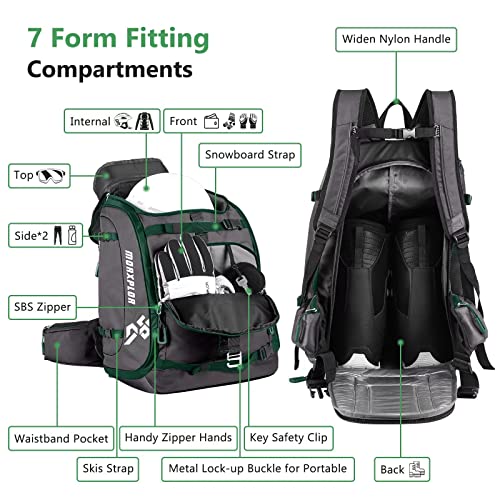 MORXPLOR Ski Boot Bag Backpack, 60L padded Ski Gear Bag & Snowboard Boot Bag,Large Capacity Waterproof Ski Travel Bag & Ski Boot Travel Backpack for Helmet,Goggles,Gloves,Skis,Snowboard Gear - Image 5