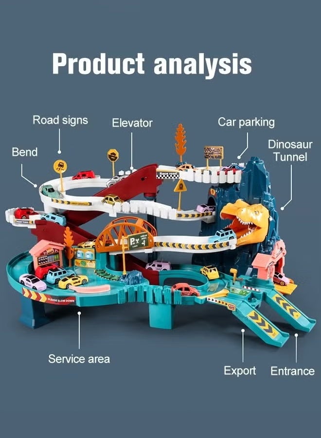 Toy Car Ramp Track Dinosaur Climbing Hills Railcar Colorful Vehicles Construction Play Set with 10 Mini Racer Cars Racing Track Game Set, Sliding Car Toy, for Preschool Gifts Kids Ages 3 Years and Older - Image 3