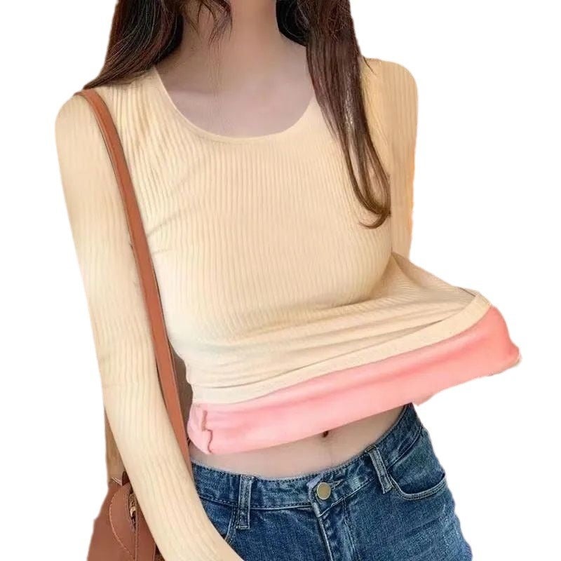 Winter Thermal Underwear Women'S Cold-Proof Fleece-Lined Thickened Round Neck Long Sleeve One-Piece Velvet Bottoming Shirt Women'S Thermal Top Xswq - Image 5