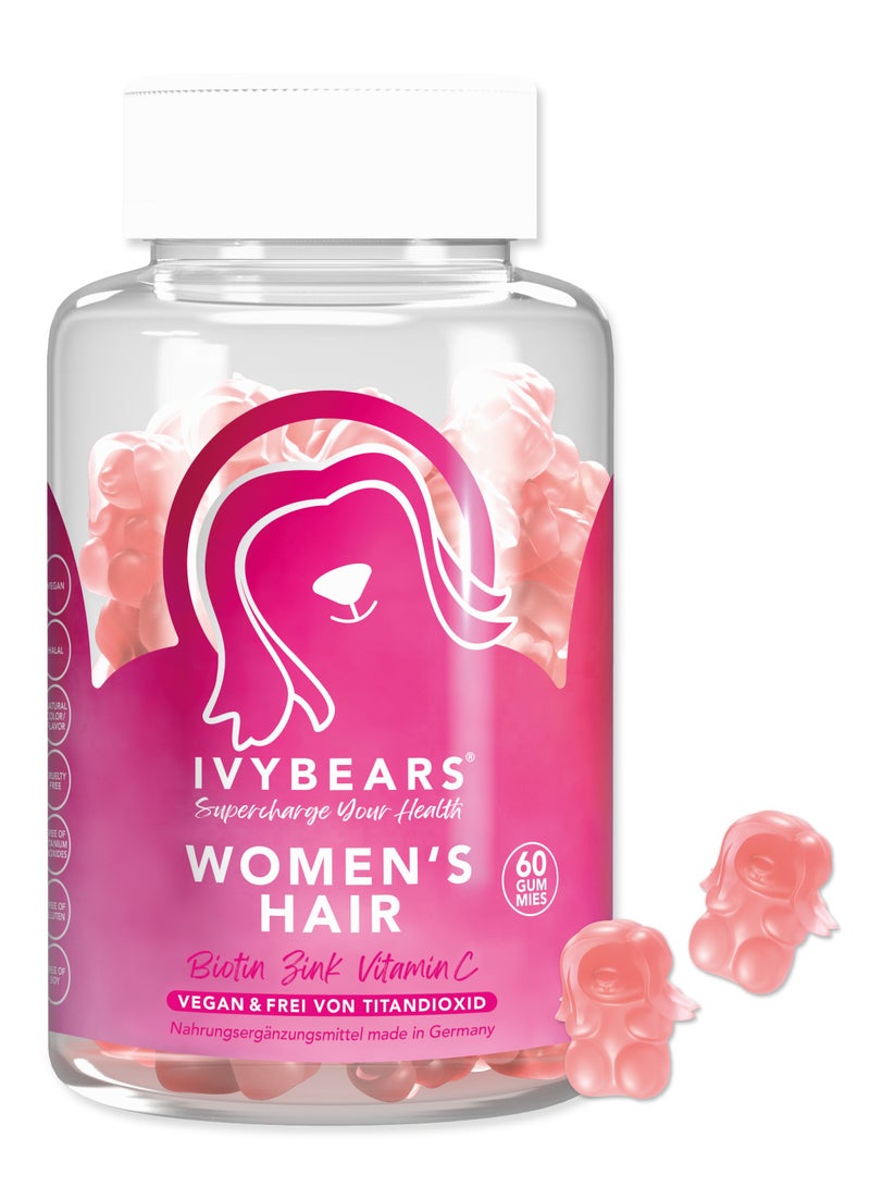 IVYBEARS Women’s Hair Vitamins Gummies – Biotin & Folic Acid – Vegan – 60 Gummies (1‑Month Supply) - Image 1