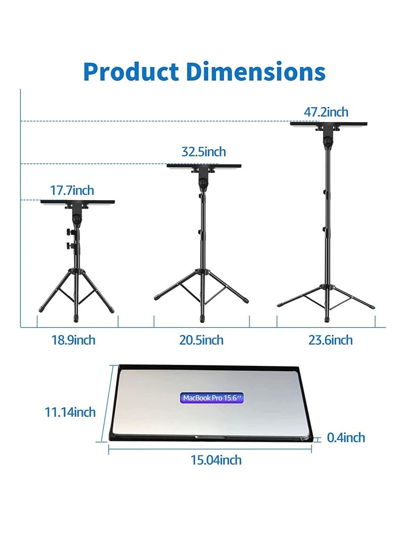 ELTRAZONE حامل جهاز العرض، حامل كمبيوتر محمول محمول قابل للتعديل الارتفاع من 16 إلى 35 بوصة، حامل ثلاثي القوائم طويل قابل للطي للكمبيوتر للاستخدام الداخلي والخارجي (مع حامل هاتف) - Image 2