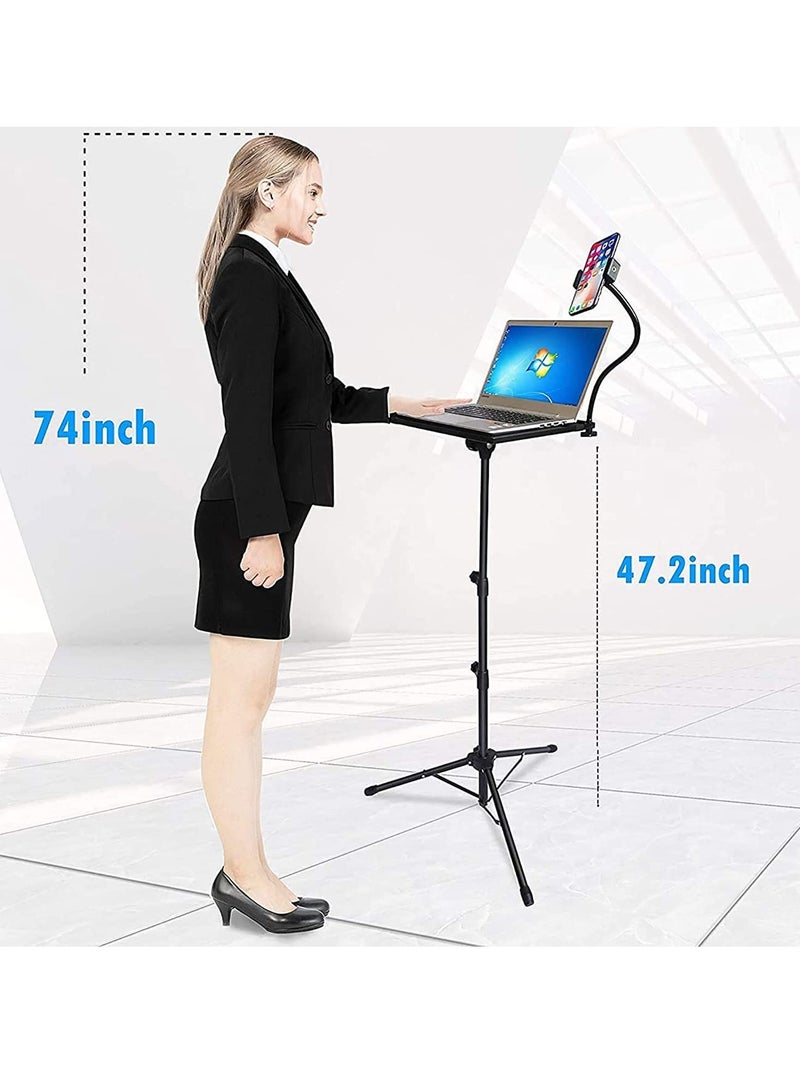 ELTRAZONE حامل جهاز العرض، حامل كمبيوتر محمول محمول قابل للتعديل الارتفاع من 16 إلى 35 بوصة، حامل ثلاثي القوائم طويل قابل للطي للكمبيوتر للاستخدام الداخلي والخارجي (مع حامل هاتف) - Image 5